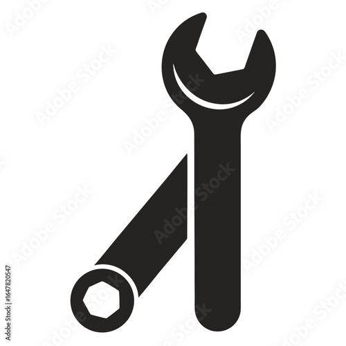 Black silhouette of a wrench and a pipe fitting tool