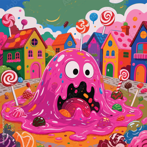 Slime Candy Monster in Candyland Background Design Template
