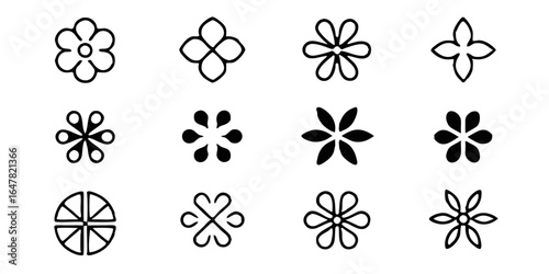 Collection of twelve elegant and minimalist flower icons isolated on white background, perfect for adding a touch of nature and sophistication to your design projects