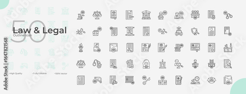 Law And Legal Line Editable Icons set. Vector illustration in modern thin line style of Law And Legal icons: legal, court, gavel, etc
