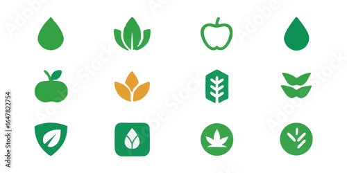 Collection of green leaf and plant icons isolated on white background a variety of organic symbols representing nature, ecology, and sustainable living for your design needs