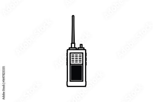A simple line drawing of a handheld two way radio transceiver device silhouette
