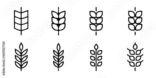 Set of wheat ears isolated on white background a collection of minimalist line art depicting various styles of wheat stalks, perfect for representing agriculture and harvest
