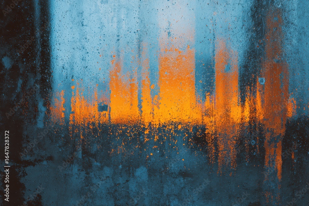 Fototapeta premium Grunge abstract background featuring a damaged screen with an orange glow and blue textures showcasing a distinct artistic style