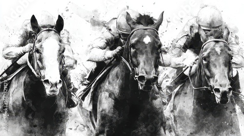 Thrilling horse race captures the intensity of competition on a bustling racetrack