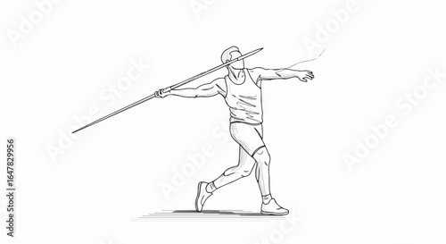Athlete Throwing Javelin in Dynamic Action Sketch