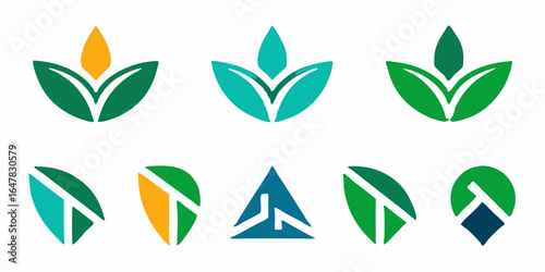 Collection of natureinspired leaf logos organic plant symbols for ecofriendly designs, modern branding, and abstract shapes representing growth and environmental consciousness