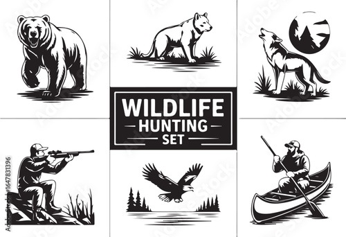 Dynamic wildlife and hunting scenes for outdoor adventure branding