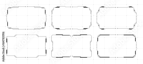Futuristic hud frame elements set on a grid background. Technology interface design for digital display and screen layout.