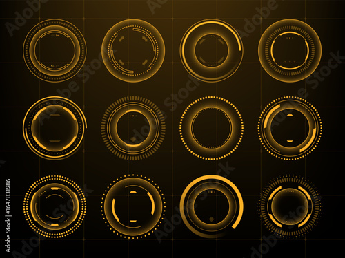 Collection of sci-fi hud elements and futuristic circular frameworks, vector graphic concept for innovation and technology interface design.