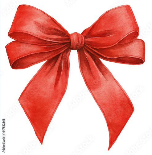 A watercolor illustration of a bright red festive christmas bow tie art
