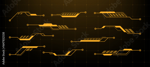 Orange hud infographic elements for futuristic digital display or interface. Vector abstract technology background. Design for game target or control panel.