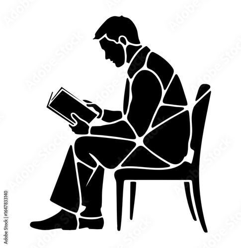 Minimal Flat Vector Male Reader Sitting with Open Book