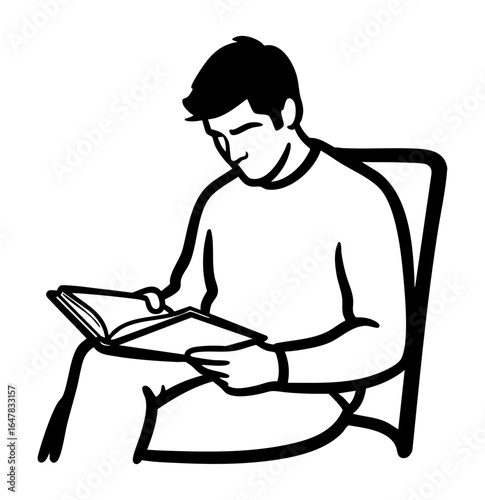 Minimal Flat Vector Male Reader Sitting with Open Book