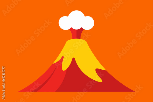 flat design volcano with smoke and lava flow