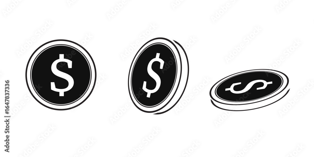 black color coin icon set design isolated on the transparent background.business and bank concept money coin icon vector illustration. black color coin icon set design isolated on the transparent background.business and bank concept money coin icon vector illustration.