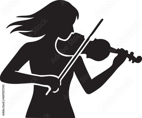 A beautiful silhouette of a woman violinist playing her classical string instrument