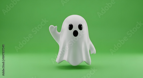 Wallpaper Mural A cute cartoon ghost waving its hand against a vibrant green background in a studio setting look Torontodigital.ca