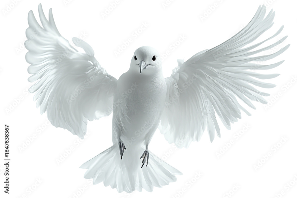 Fototapeta premium Majestic white bird soaring with outstretched wings against a clean background.