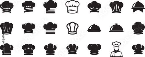 Assortment of Chef Hat and Food Cloche Silhouettes on White Background toque blanche
