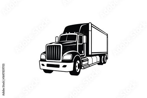 Semi truck illustration in black and white on a clean background silhouette