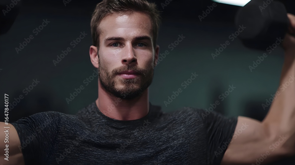 Fototapeta premium Fitness trainer demonstrating arm workout in studio setting