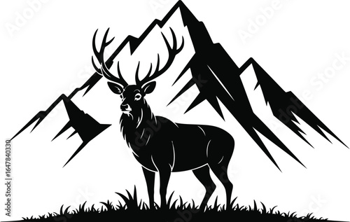 Majestic stag stands before jagged peaks deer antlers