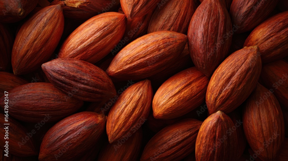 Fototapeta premium Overlapping Cocoa Pods with Rich Brown Texture in Natural Arrangement