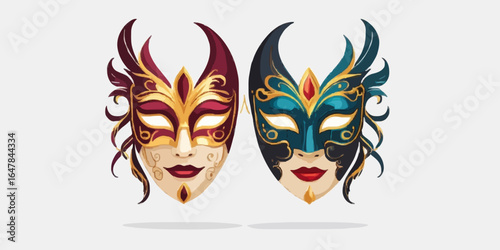 Masquerade vector icon on white background. Comic and tragic mask icon