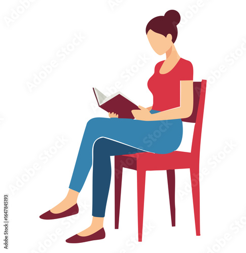  Minimal Flat Vector Female Reader Sitting with Open Book