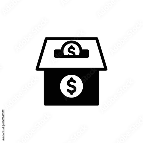 Donation box icon with money symbol on a transparent background