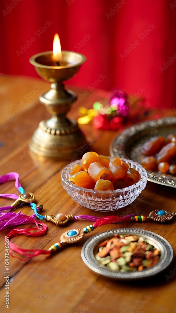 Fototapeta premium Celebrating Indian Festival of Raksha Bandhan With Sweet Treats