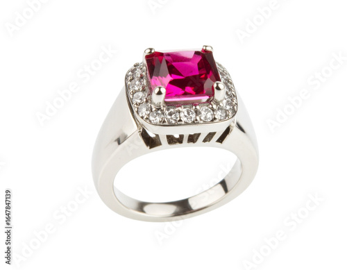 Pink Tourmaline and Diamond Infinity Knot Ring, White Background