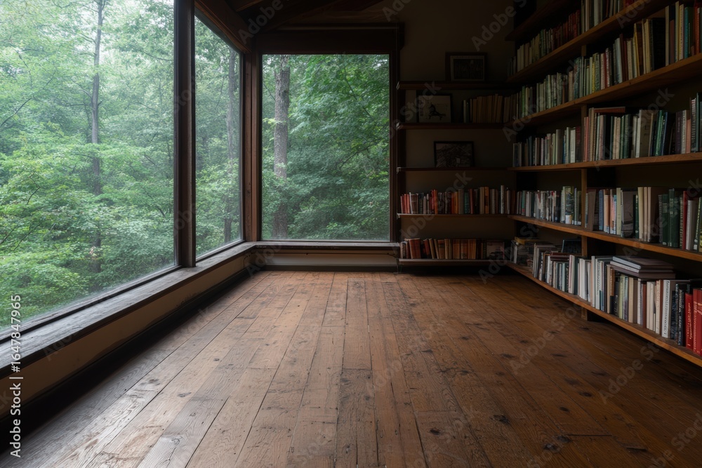 Obraz premium Bookshelves display many books in modern barn conversion library