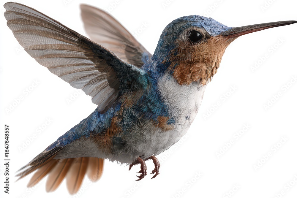 Obraz premium Collection of vibrant hummingbirds captured in detail with bright plumage isolated on a white background for educational and artistic purposes