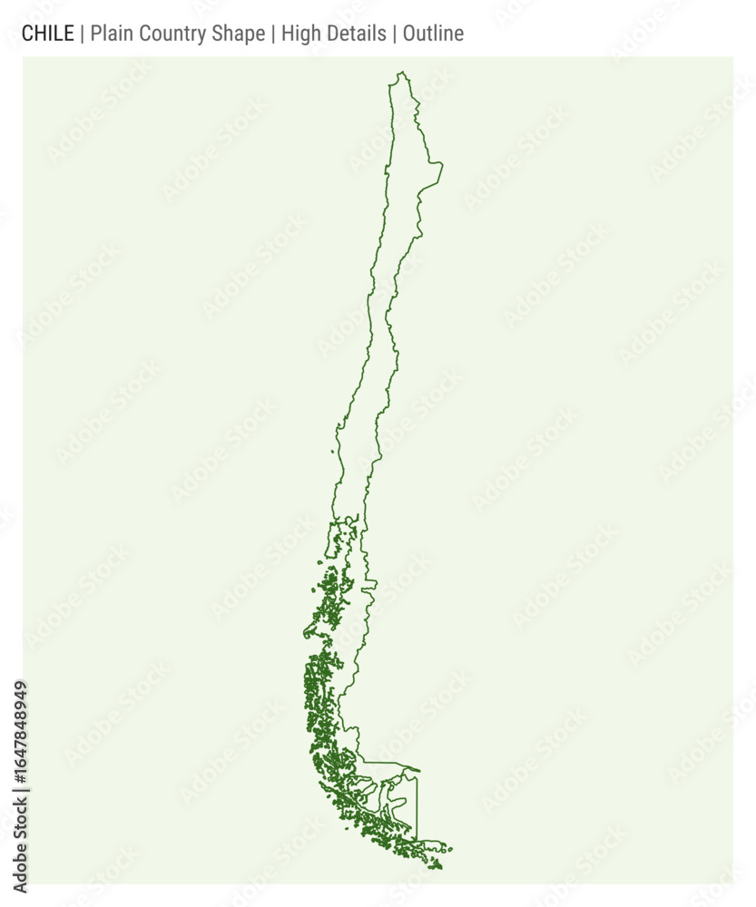 Fototapeta premium Chile plain country map. High Details. Outline style. Shape of Chile. Vector illustration.