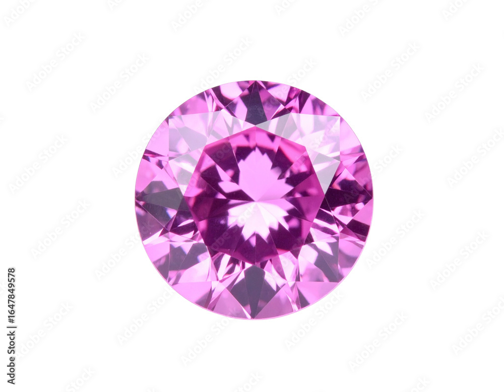 Fototapeta premium Round Pink Sapphire with Light Reflection, White Background