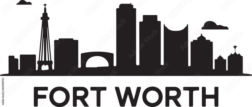 Fototapeta premium Fort Worth Skyline Silhouette Vector on White Background