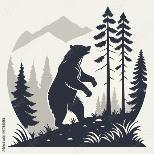 Bear in forest | Vector art illustration