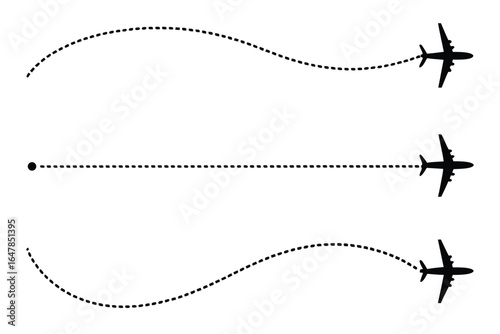 Airplane Trajectories in Black and White Demonstrating Different Flight Paths and Travel Concepts for Aviation Illustration and Travel Planning