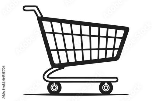 Black and White Shopping Cart Icon for Retail Business Online Stores and Supermarket Operations Simple Design
