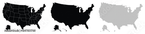 Divided fill, stroke with fill and dotted USA map vector illustration