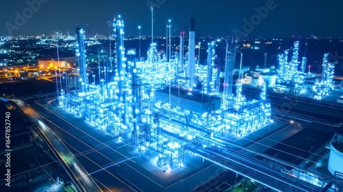 Wallpaper Mural Futuristic oil refinery aerial view at night, showcasing industrial technology and urban landscape Torontodigital.ca