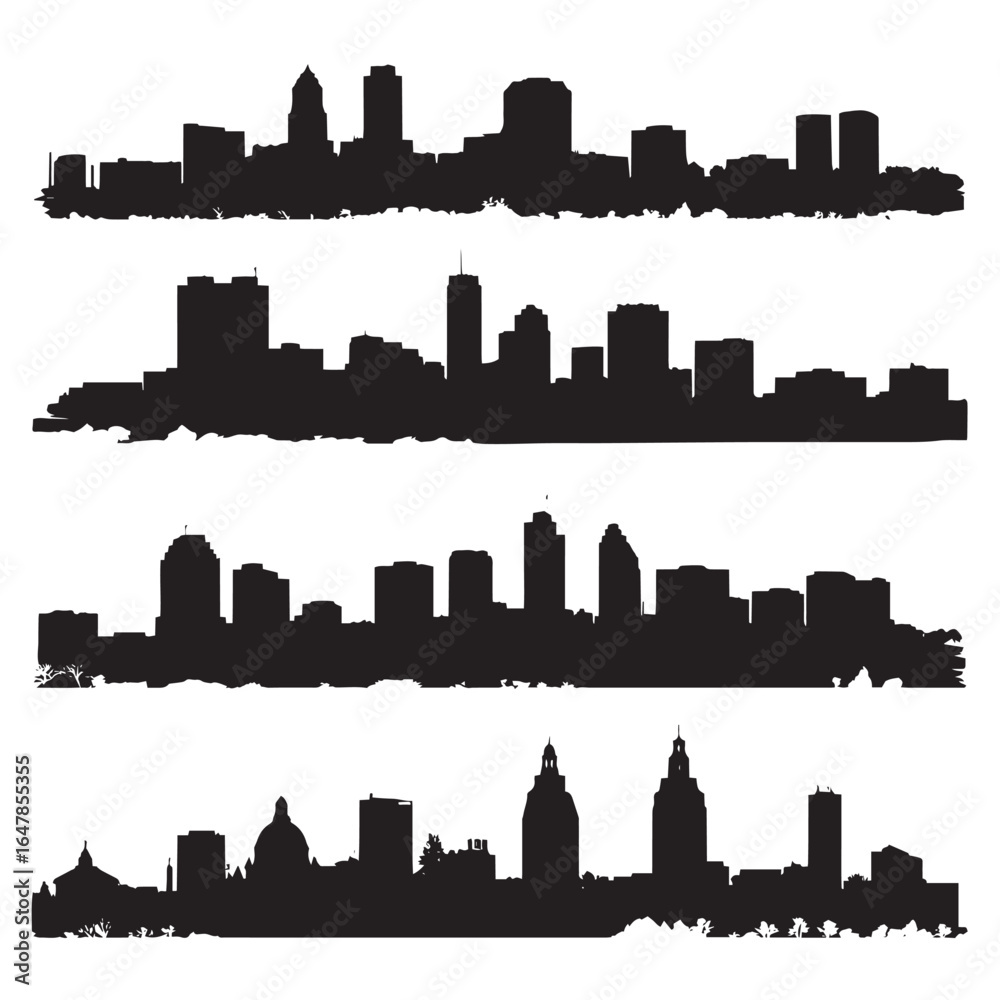 Naklejka premium vector illustration of des moines skyline silhouette set, Black & White silhouette set 