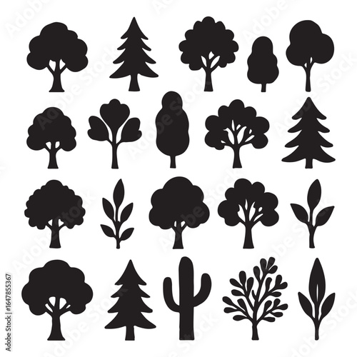 Diverse Tree Silhouettes: A graphic collection of diverse tree silhouettes, meticulously crafted to cater to varied design needs, providing a touch of nature.