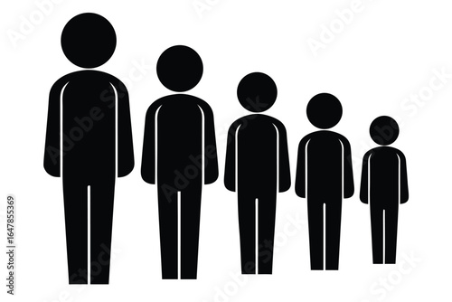 Line of People in Different Sizes Showing Growth and Development in Black and White Design