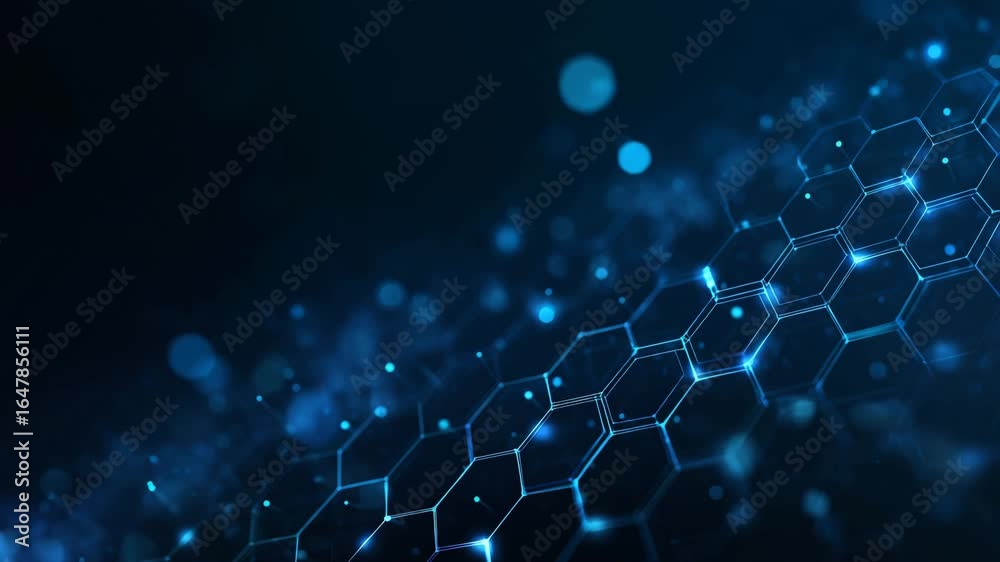 Blue glowing hexagon connections on futuristic dark background