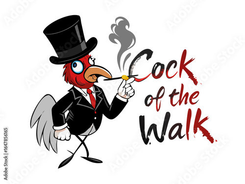 Caricature, Cockerel smoking a cigarette wearing top hat, Cock of the walk, Victorian, 19th Century, 1890s

