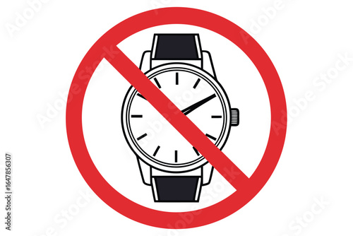 No Time Restriction Symbol Representing Time Off Limitation Warning Restrictions and Prohibitions Sign with Black Watch Illustration