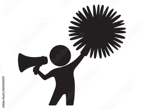 vector pom pom and megaphone. Vector black silhouette. with white background